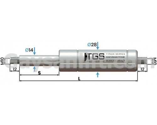 Газлифт нержавеющая сталь, газовая пружина TGS L 156 мм. H 50 мм. 250N